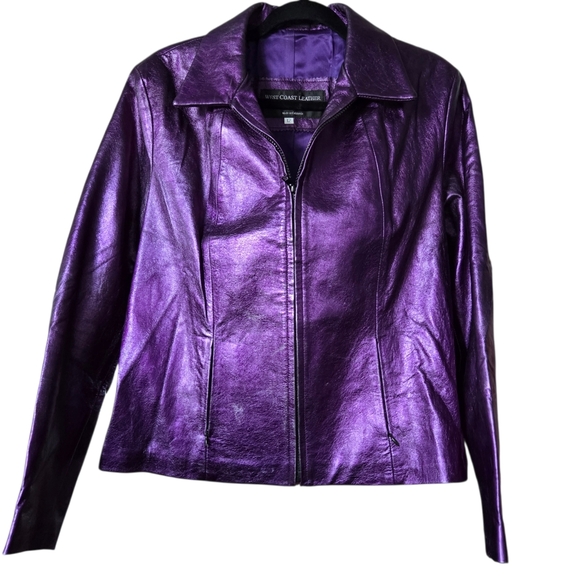 Vintage Jackets & Blazers - RARE Vintage Shimmering Purple Genuine Leather Jacket